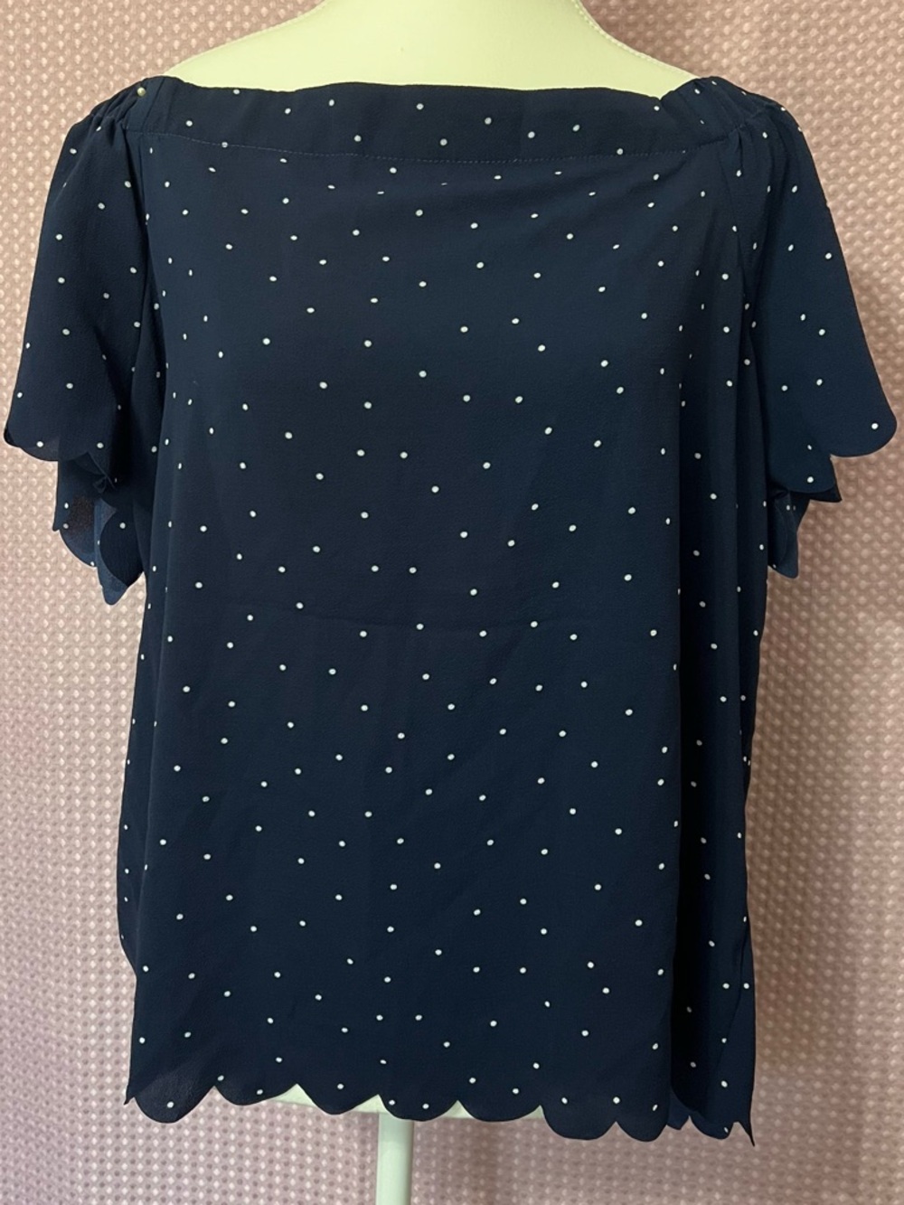 Elle Navy Blue Polka Dot Off-Shoulder Blouse